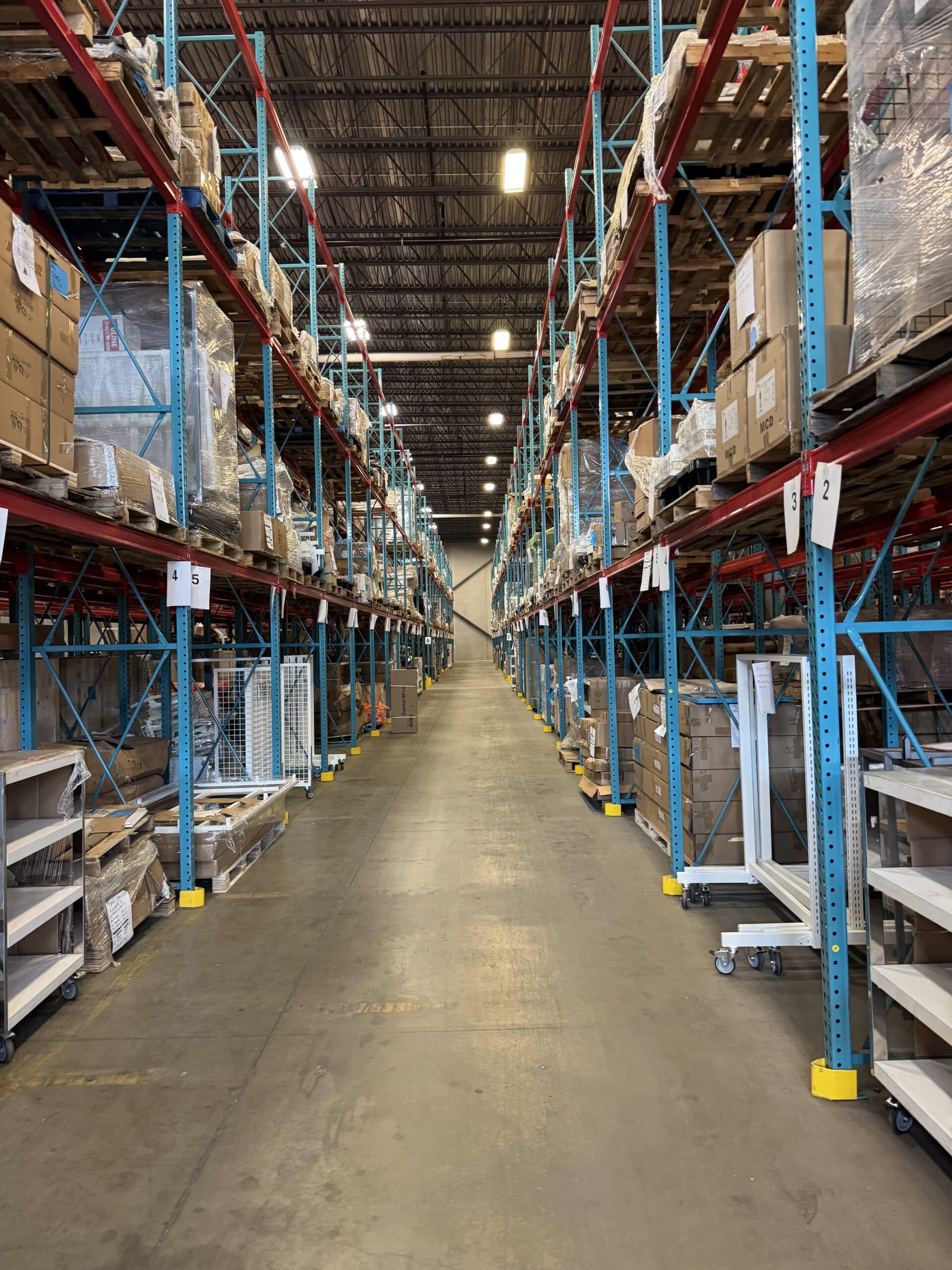 Racked inventory in the Pez Logistics warehouse in Dayton, NJ